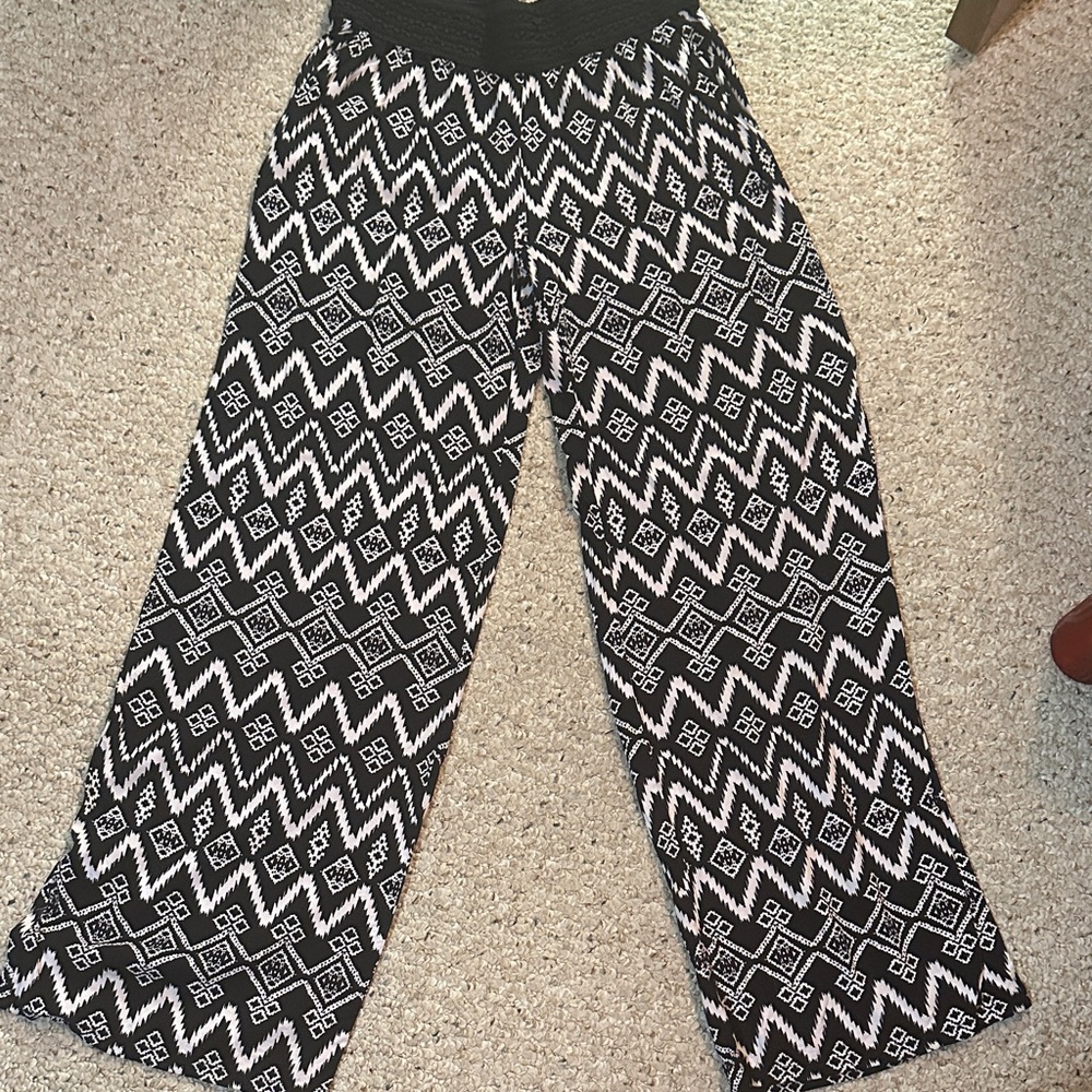 Joe B Black and White Patterned Wide Leg Pants